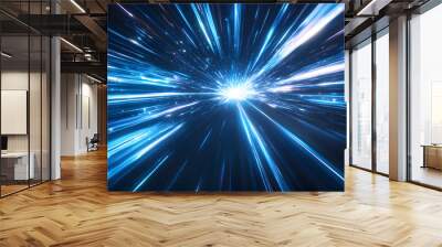 Light speed, hyperspace, space warp background, in blue.  Wall mural